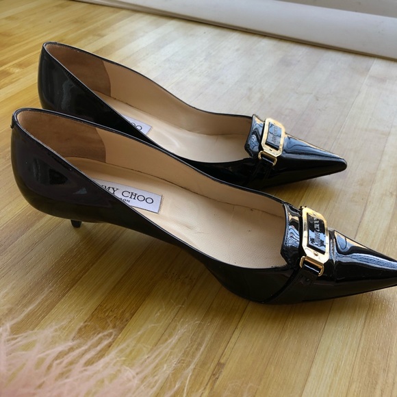 Jimmy Choo Shoes - 💯 Jimmy Choo Black Patent Buckle Kitten Pumps S36